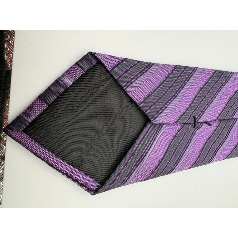 Calvin Klein Slim Purple Stripe Tie Mens 100% Silk Skinny Necktie